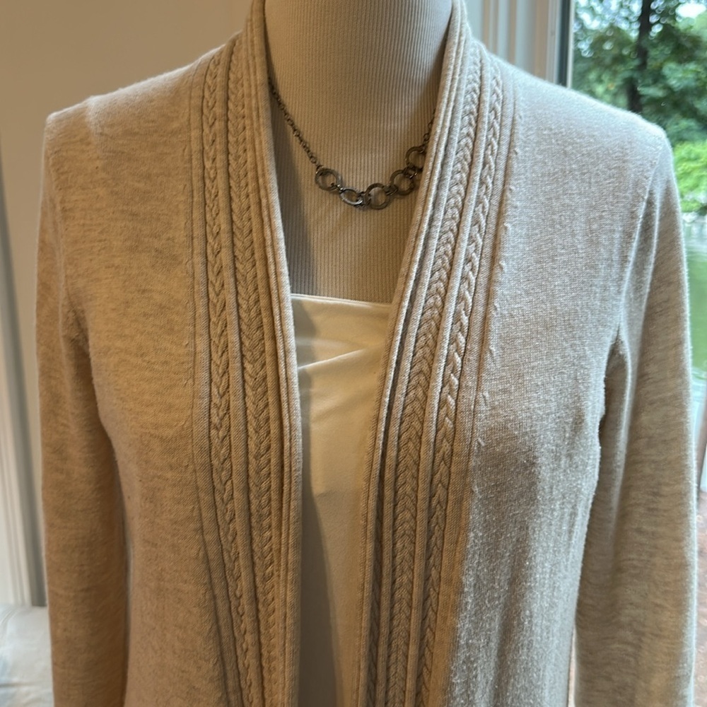 The White Company Oatmeal Merino/Cotton Long Open Cardigan, Medium, VGUC - Picture 2 of 8